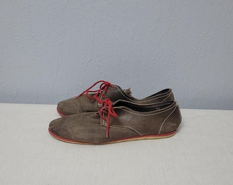 Zapatillas deportivas vintage de piel marrón con cordones - Hechas en Italia - Talla EU 38