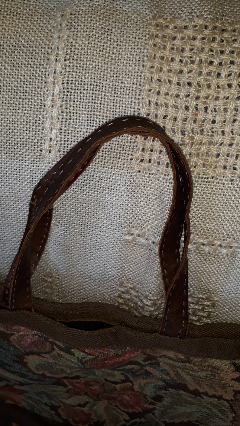 Vintage handmade tapestry green brown handbag tote colorful gobelin purse quality fabric market beach bag retro granny pouch with pocket