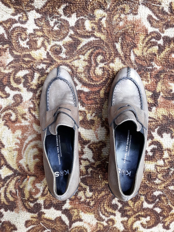 Vintage gray Leather shoes / German loafers with … - image 5