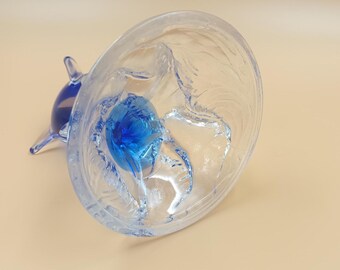 ヴィンテージアートガラスイルカ彫刻：コバルトブルーウェーブ