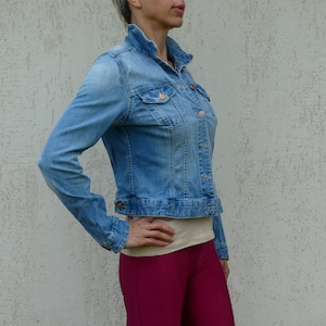 vintage light blue jeans denim jacket buttoned blazer long sleeved women XL plus size