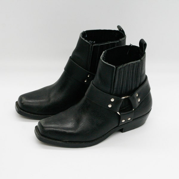 Leather Biker Booties in Black | Low Heel Square Toe Ankle Boots for Women size EU 38 | Made in Portugal