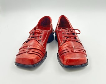 Zapatos Oxford vintage de piel color rojo ladrillo: talla 39 EU / 8 US para mujer