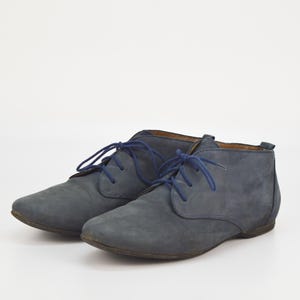 Vintage Gabor Suede Oxford Shoes: Navy Blue Flat Footwear (EU 38 / UK 5)