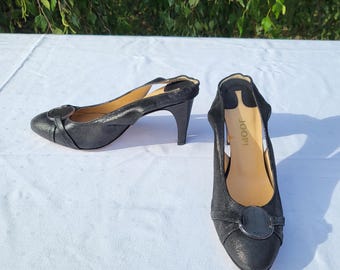 Vintage Joop! Black Leather Slingback Heels: Italian Designer Shoes, EU 39 / US 8