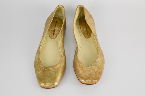 All Leather Ballerina Loafers in Gold | Low Heel … - image 5