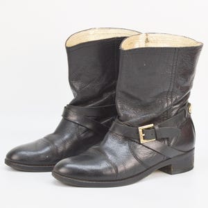Vintage Ted Baker Leather Biker Boots: Black Western Ankle Boots, EU40