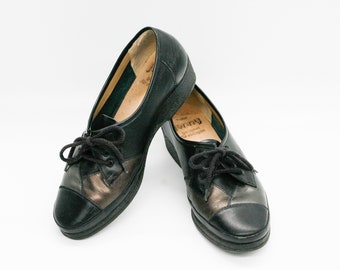 Zapatos Oxford de piel con cordones: parche tricolor negro, talla 38 EU