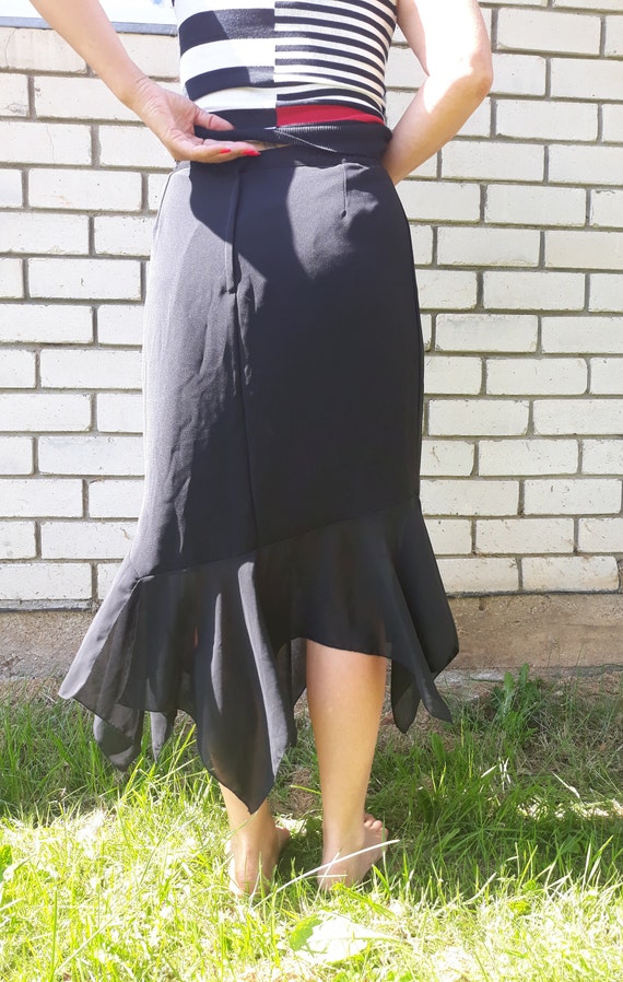 Vintage Women Black Polyester Midi Skirt Flounce A Line Skirts - Etsy