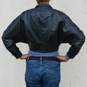 veste courte en cuir noir vintage pour femmes des années 80 boléro chauve-souris grande taille