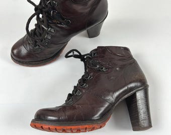 Vintage bruine leren enkellaarsjes met veters - Made in Italy - EU 37