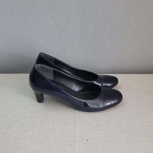Vintage Gabor Patent Leather Pumps: Midnight Blue Low Heel Shoes, Size EU38