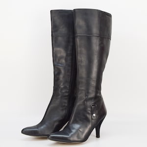 Vintage Tamaris Leather Knee High Boots: Black Stiletto Heel, Size 7.5 US