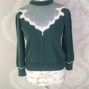 Vintage green and silver women Sweater glamour german Jumper large size L / wool clothing