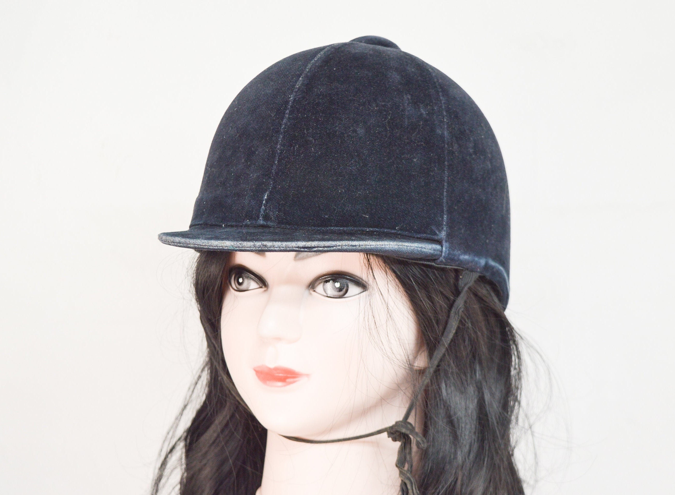 Vintage Velvet Riding Hat: Dark Blue Equestrian Helmet, Size 