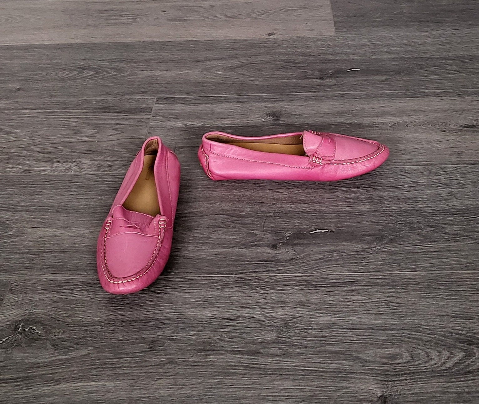 Opførsel ubehag kom sammen Pink Leather Women Penny Loafers Flat Shoes Size EU 37 1/2 - Etsy