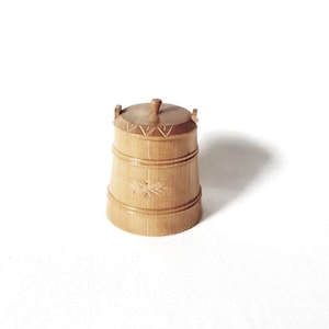 antique vintage treen Box small beer barrel Latvian Folk Art wooden ethnic storage