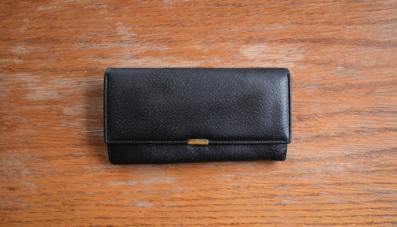 Vintage black leather Soviet purse black retro wallet Business cards calling cards holder Case for documents simple classic accessories USSR