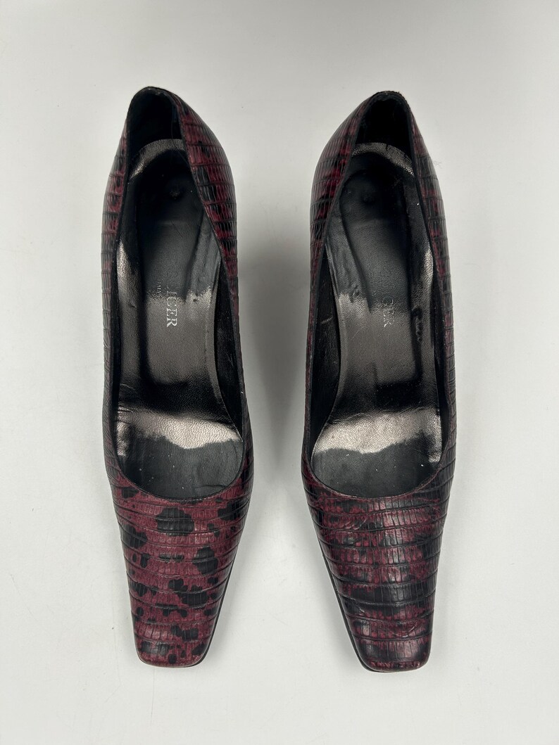 Vintage Marbled Purple Leather Pumps: Square Toe Croc Shoes 38 EU, Made in Italy image 4
