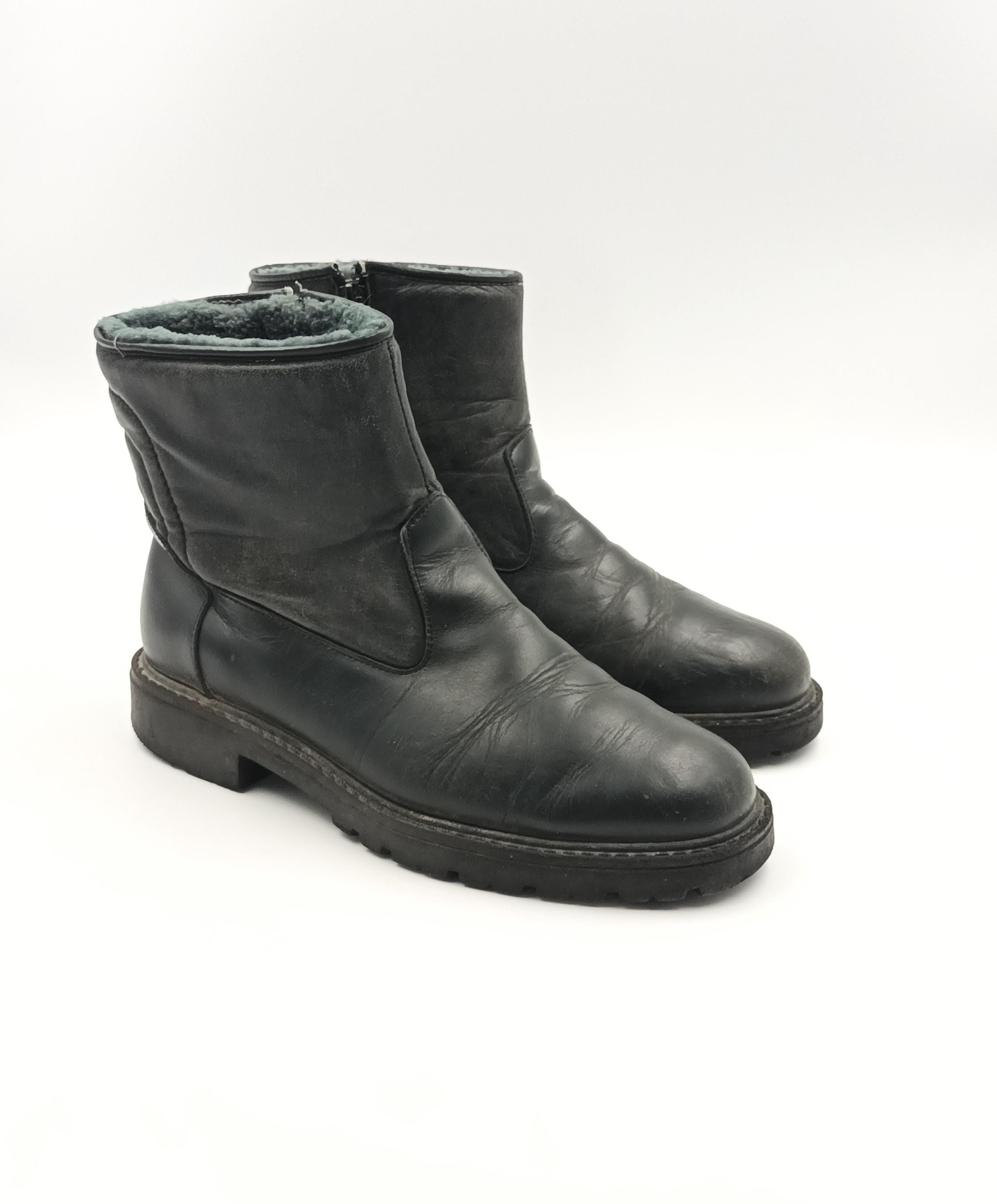 Men\'s Black Suede Faux Fur Lined Ankle Boots EU‎ 43 Lace Up Winter Vintage Black Leather Ankle Boots: Faux Fur Lined Winter  main image 3