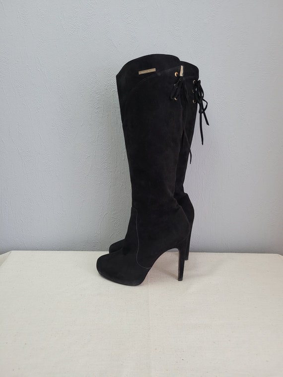 Vintage black suede tall boots for women / Size EU