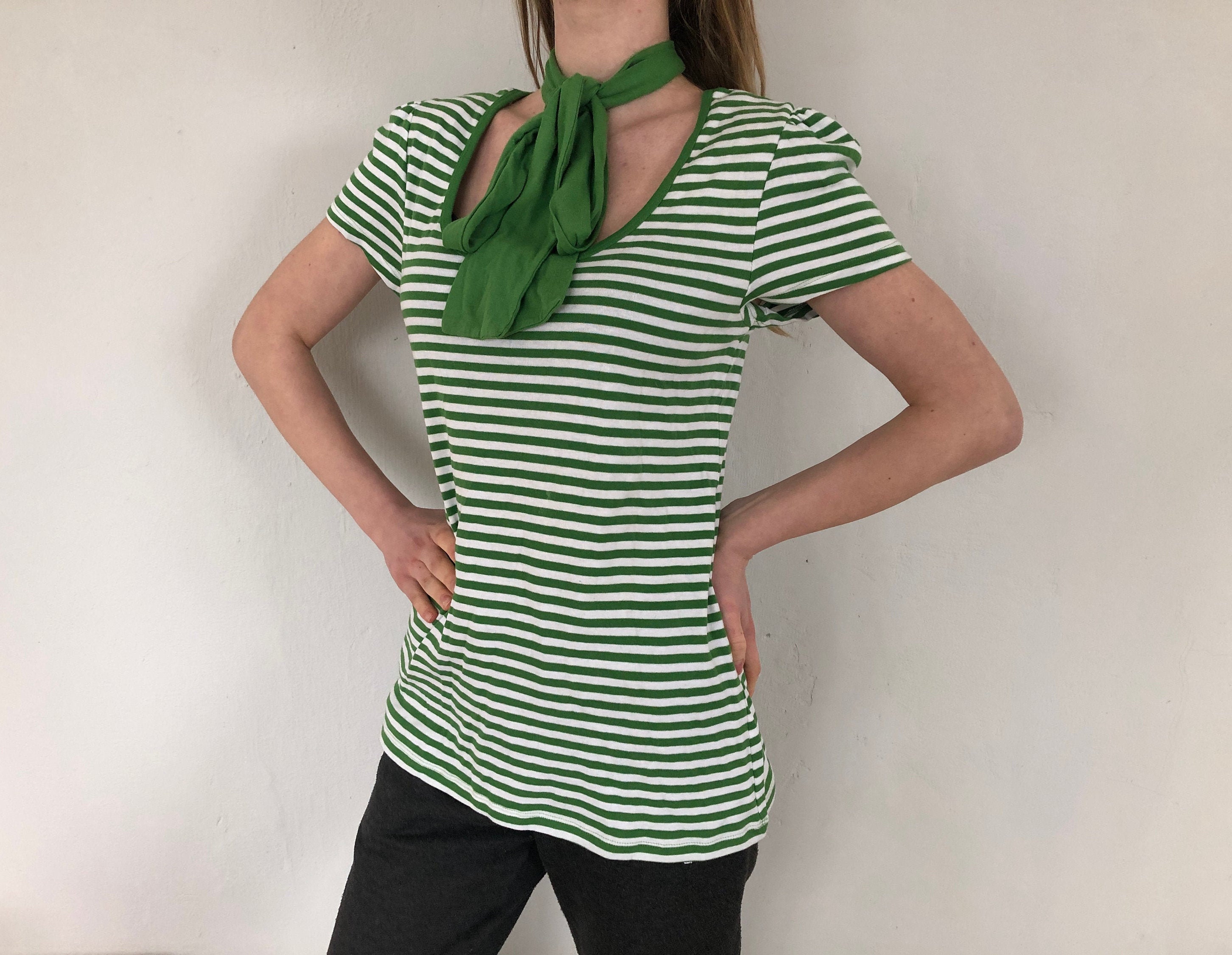 green and white striped shirt womens