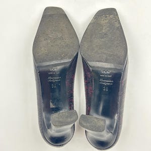 Vintage Marbled Purple Leather Pumps: Square Toe Croc Shoes 38 EU, Made in Italy image 10