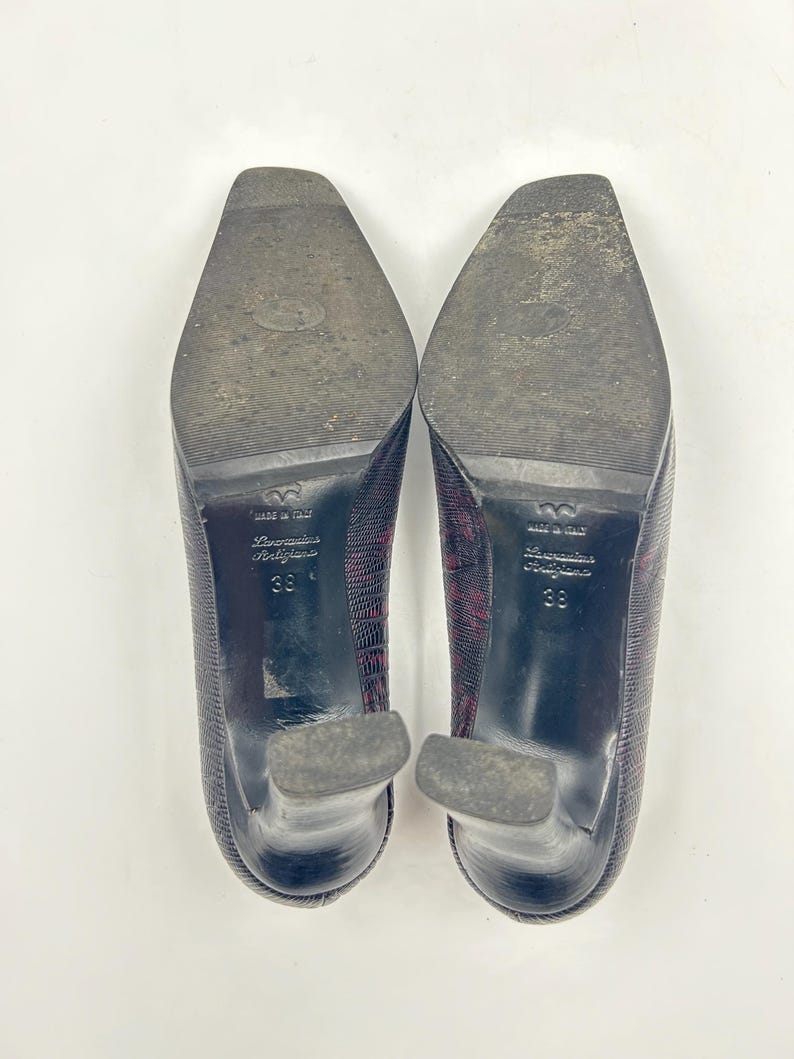 Vintage Marbled Purple Leather Pumps: Square Toe Croc Shoes 38 EU, Made in Italy image 10