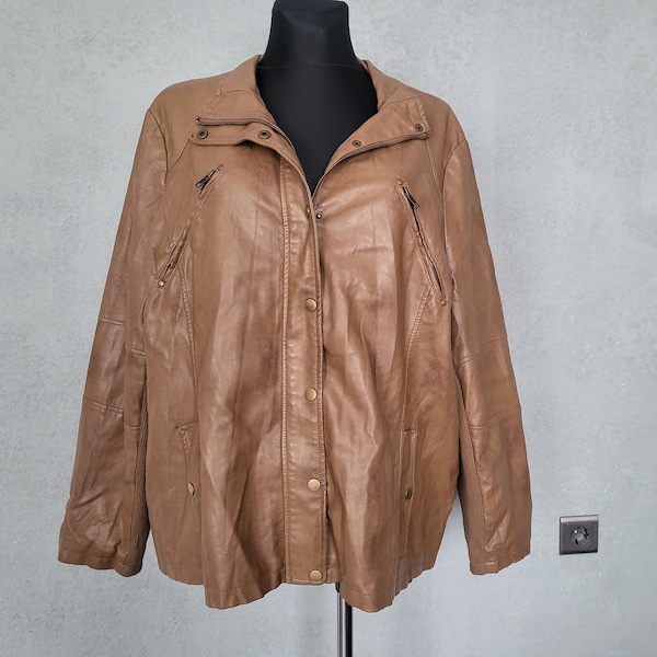 veste unisexe en cuir végétalien marron vintage zip up biker manteau taille plus taille XXL UE Allemagne