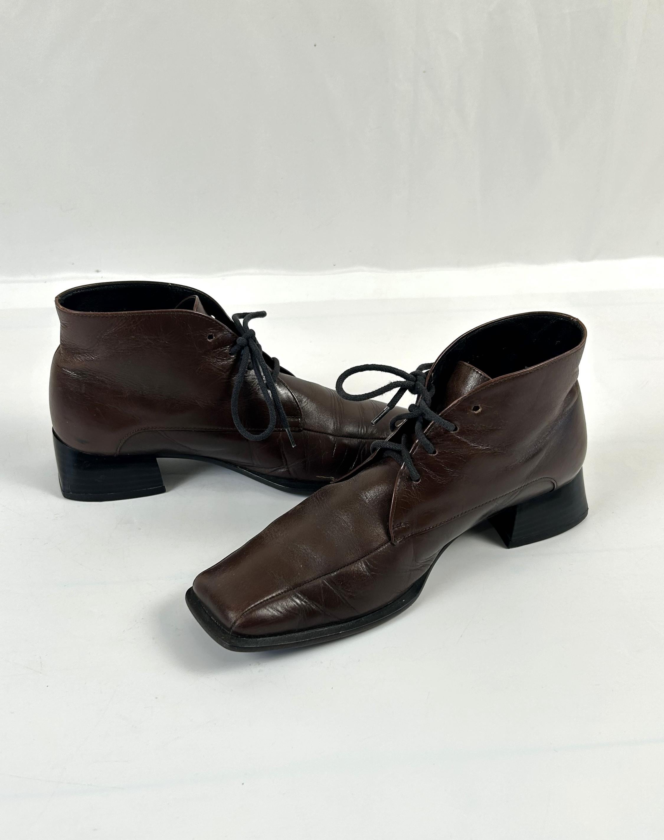 Vintage Brown Square Toe Boot - Etsy