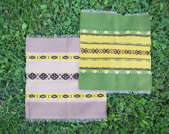 tapis de tapisserie en laine vintage 2 pièces / tapis rétro tissés à la main ensemble de tapis frangés