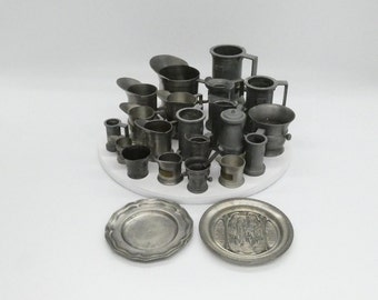 Set of 20 pcs antique pewter containers and 2 dishes / vintage kitchen utensils / Made in Germany