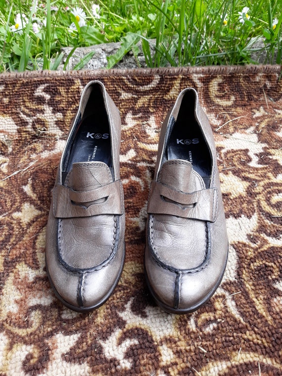 Vintage gray Leather shoes / German loafers with … - image 1