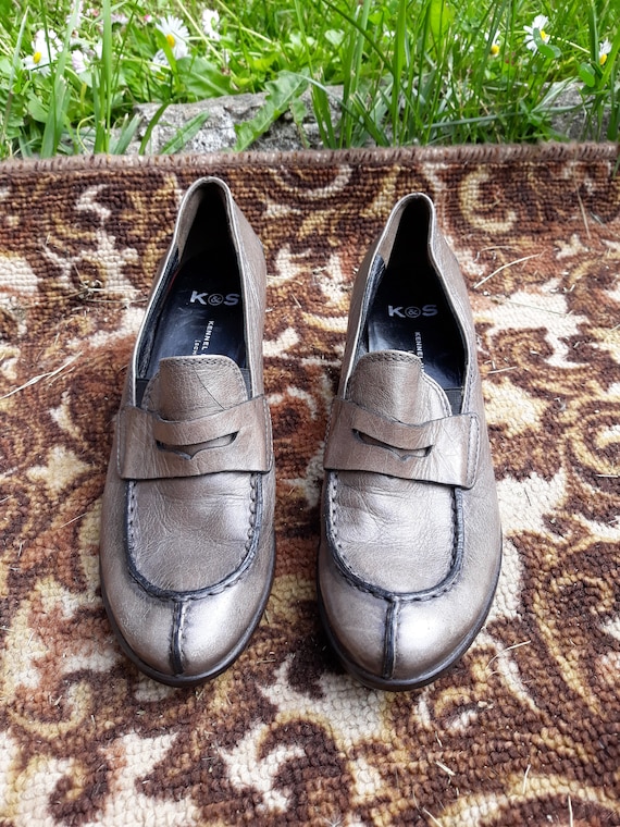 Vintage gray Leather shoes / German loafers with … - image 1