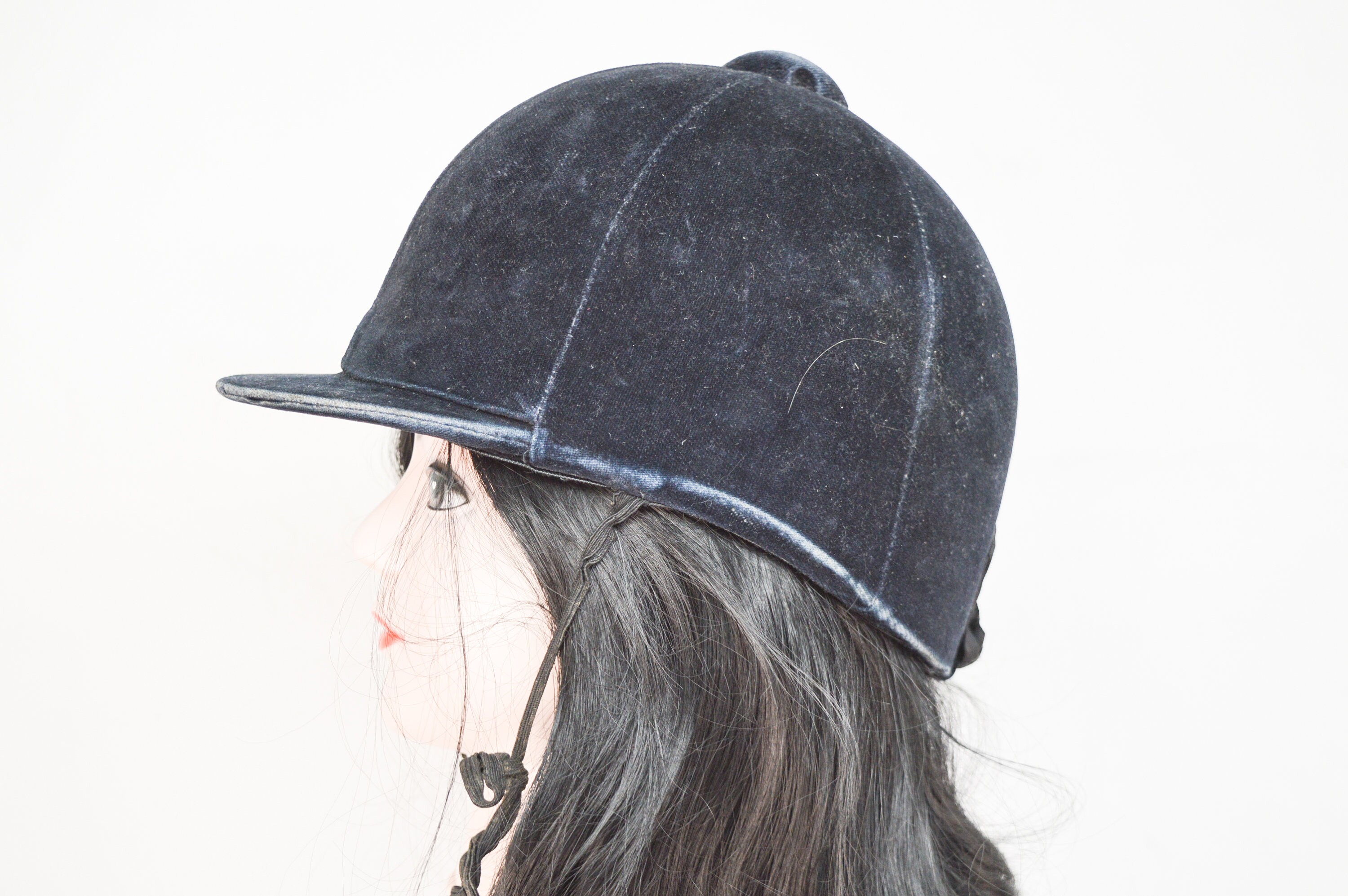 Vintage Velvet Riding Hat: Dark Blue Equestrian Helmet, Size  display picture 3