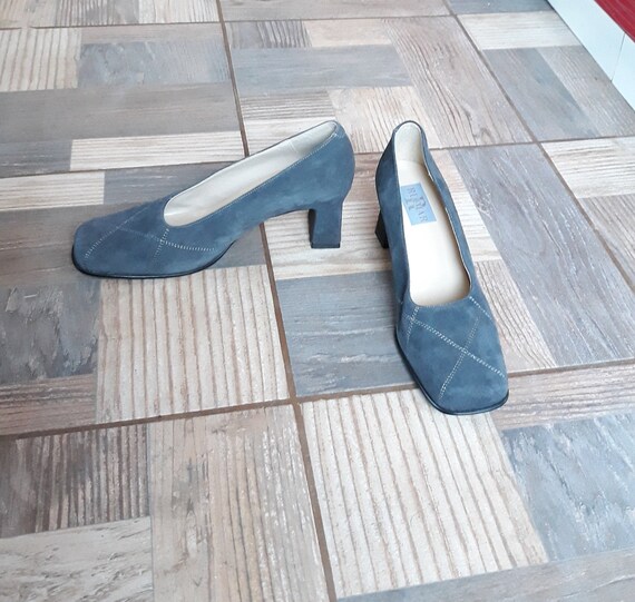 vintage suede leather gray women pumps loafers sho