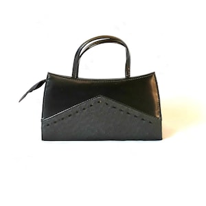 Vintage schwarze Henkeltasche aus veganem Leder / Vintage Henkeltasche mit Doppelhenkel