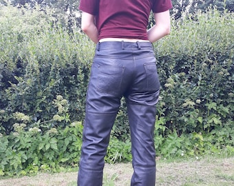 Vintage black leather pants / women biker moto trousers / Germany motorcycle outfit size S M / by Highway