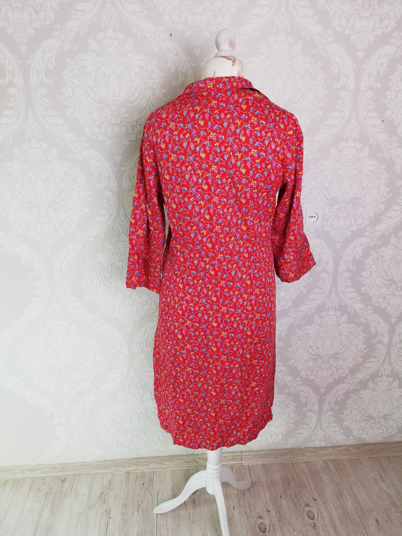 vintage dressing gown women floral morning dress smock L size retro shirtdress