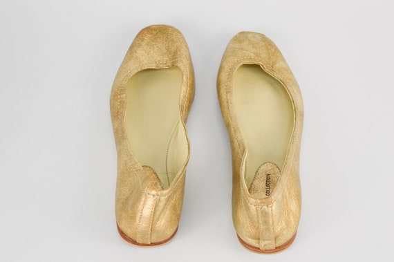 All Leather Ballerina Loafers in Gold | Low Heel … - image 7