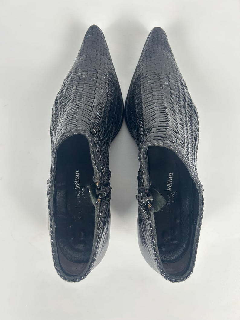 Vintage Woven Black Leather Huarache Loafers - Stephane Kelian Paris - Size 6.5 UK image 4