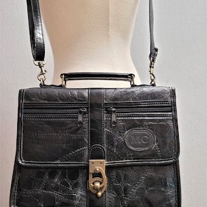 Sac à main des années 90 en cuir patchwork vintage patchwork noir porte-documents croco sac à main