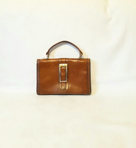 Vintage cognac brown genuine leather clutch handba