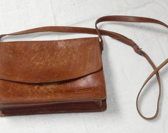 Vintage leather cognac brown shoulder bag Messenger boho women purse
