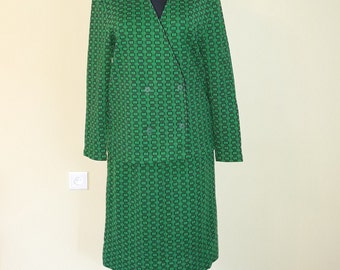 Vintage wool women blazer suits skirt set two piece green plus size XL  / made in Latvia Europe