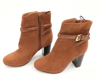 vintage foxy brown vegan suede leather ankle boots / Womens heeled booties 36 EU size
