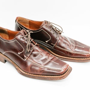 Vintage Leather Lace Up Oxfords: Choco Brown Square Toe Shoes (EU 44)
