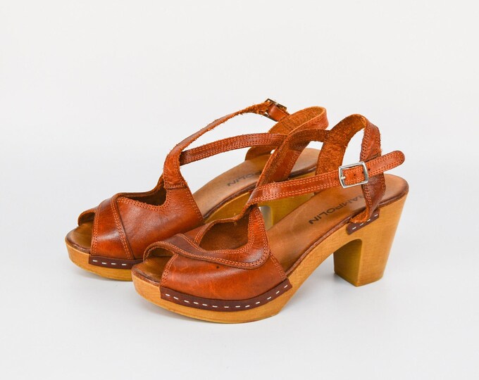 Brown Faux Leather Platform Sandals With Cushioned Insole For Women 1.96 Inch Heel main image 0