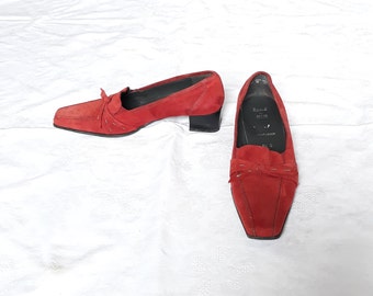 Vintage orange suede leather women loafers chunky heel shoes size UK 6 1/2 Germany