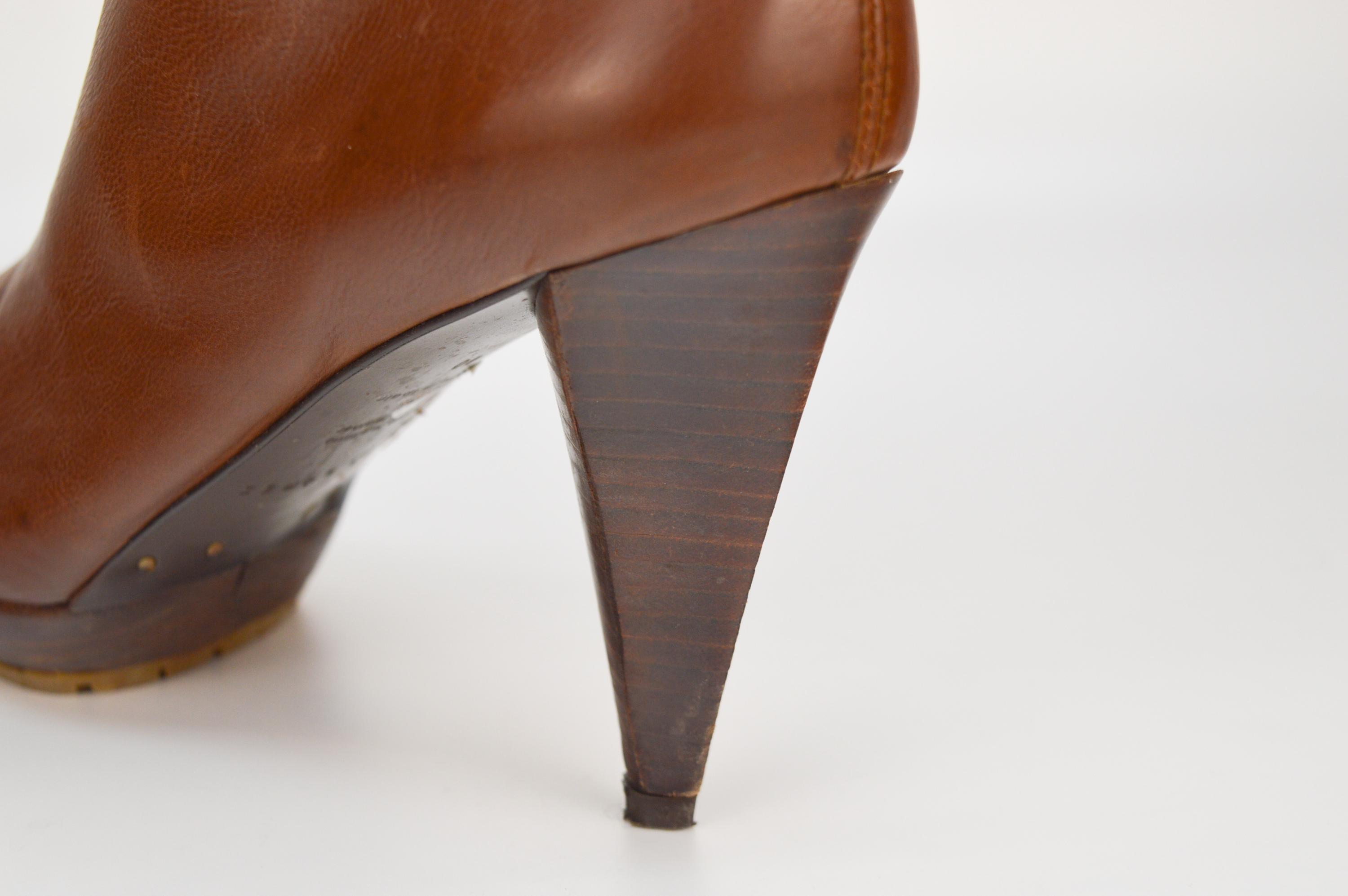 Oelaio Women's High Heel Ankle Boots - Pointed Toe Leather Short Boots With Back Zipper (Coffee, Size 6.5) - View #4
